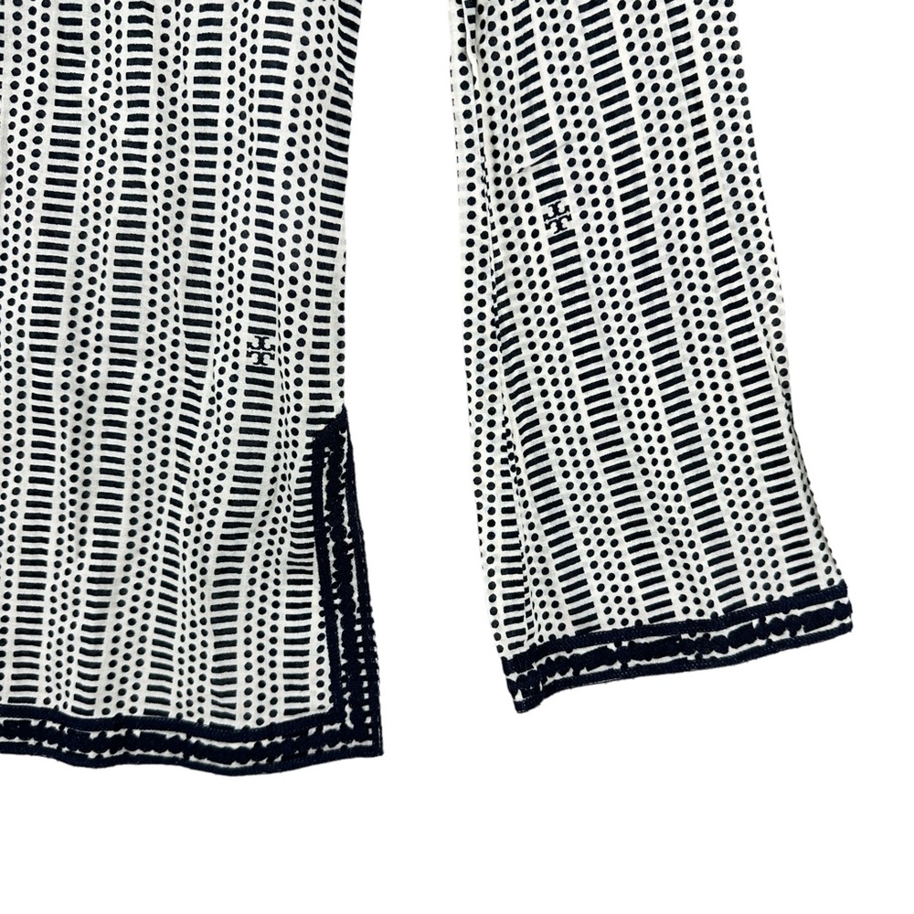TORY BURCH Tunic Top Geometric Side Slits Long Sleeve Blue Cream - Picture 4 of 7